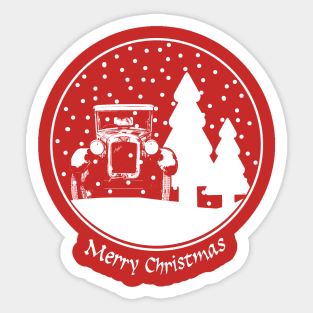 Vintage Austin Seven classic car Christmas snow globe Sticker